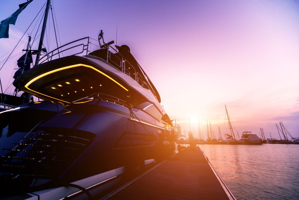 Beautiful view of marina and harbor with yachts and motorboats. @fname@